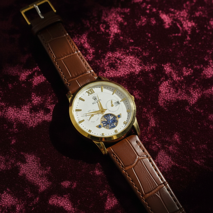 Luxury Men’s Leather Strap Watch – Classic Analog Wrist Watch with Date Display Elegant Casual & Business Watch