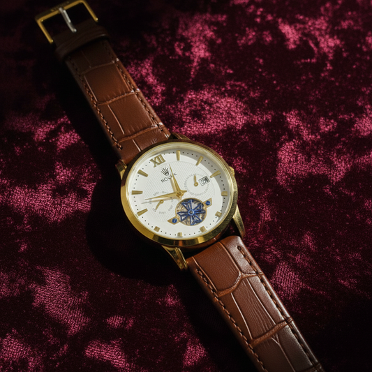 Luxury Men’s Leather Strap Watch – Classic Analog Wrist Watch with Date Display Elegant Casual & Business Watch