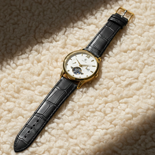 Luxury Men’s Leather Strap Watch – Classic Analog Wrist Watch with Date Display Elegant Casual & Business Watch