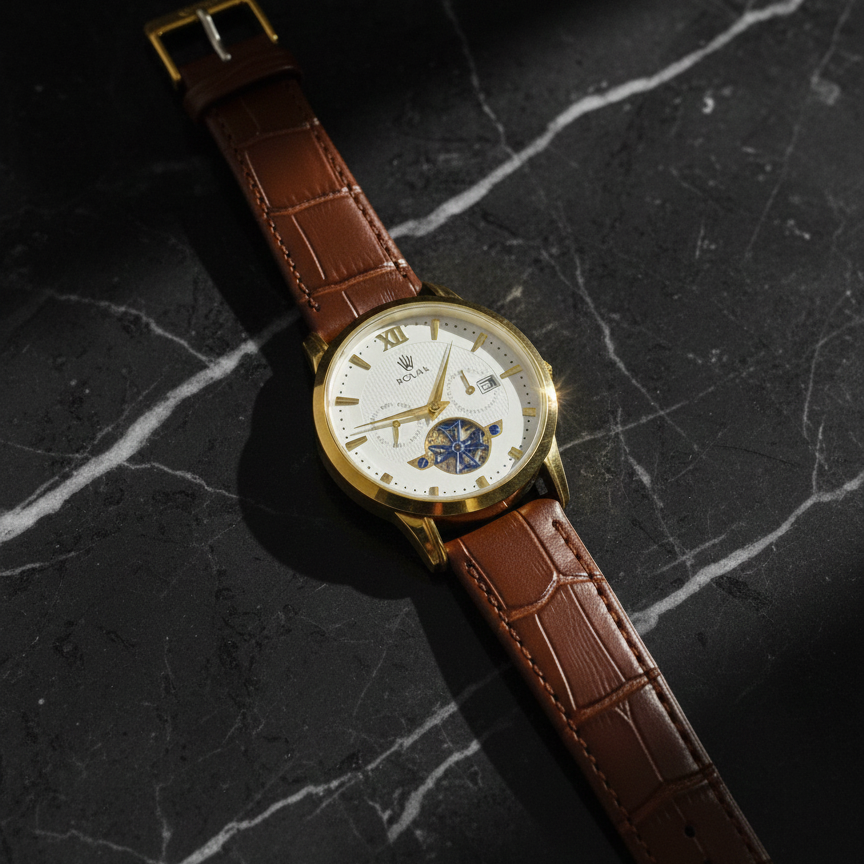 Luxury Men’s Leather Strap Watch – Classic Analog Wrist Watch with Date Display Elegant Casual & Business Watch