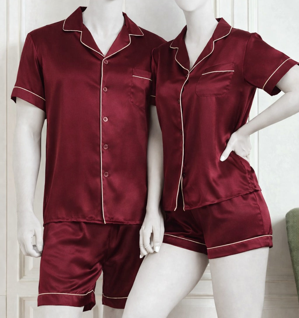 Couple Satin Night Dress Set Men & Women Comfortable Sleepwear Night Suit