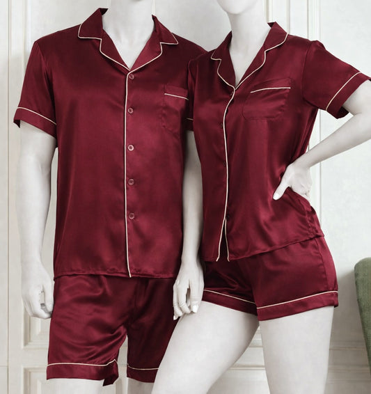 Couple Satin Night Dress Set Men & Women Comfortable Sleepwear Night Suit