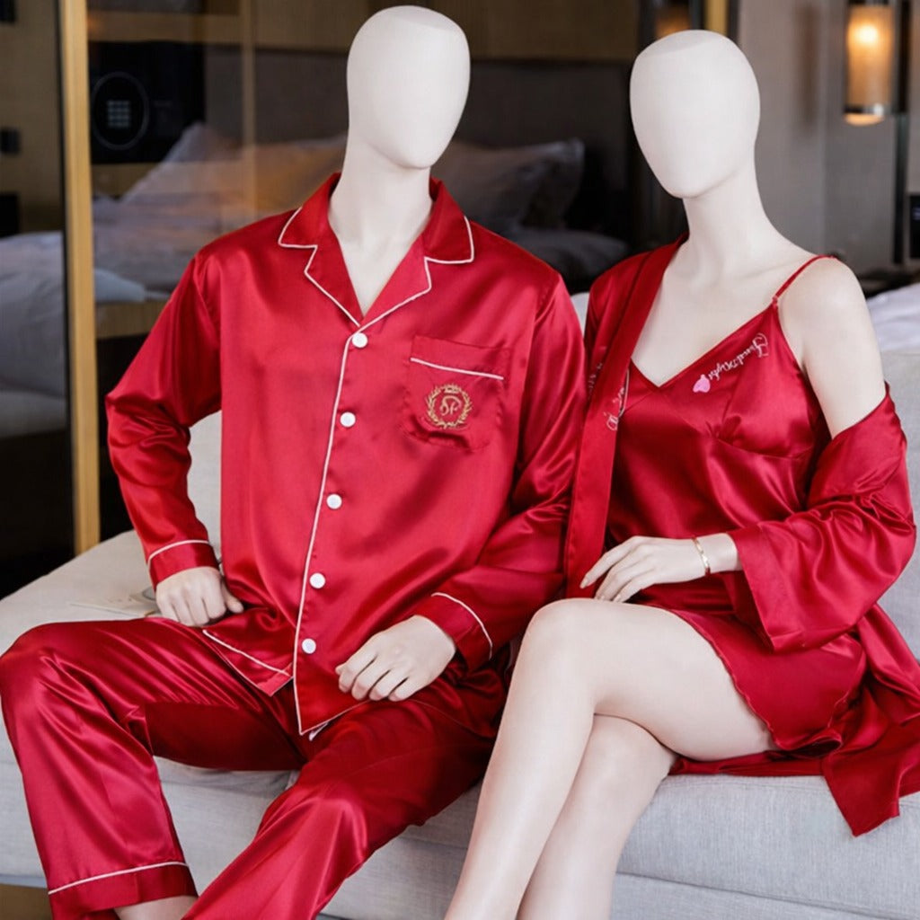 Couple Satin Night Dress Set Men & Women Comfortable Sleepwear Night Suit