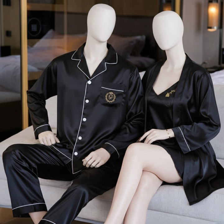 Couple Satin Night Dress Set Men & Women Comfortable Sleepwear Night Suit