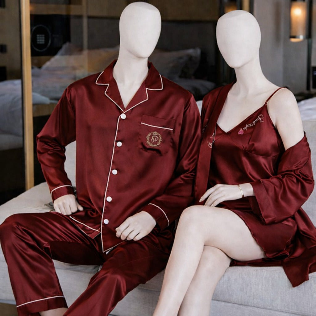 Couple Satin Night Dress Set Men & Women Comfortable Sleepwear Night Suit