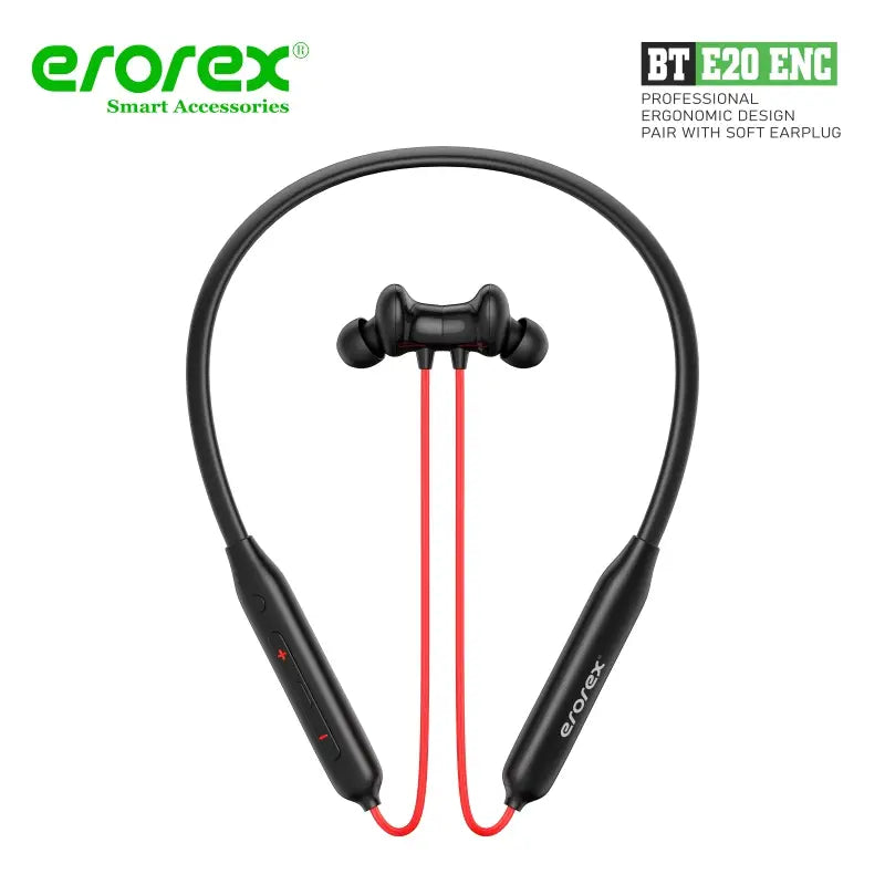 Erorex BT E20 ENC Wireless Neckband Earphones – Bluetooth Sports Earbuds with Noise Reduction & Deep Bass