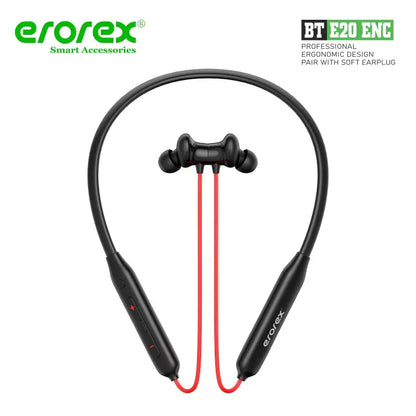 Erorex BT E20 ENC Wireless Neckband Earphones – Bluetooth Sports Earbuds with Noise Reduction & Deep Bass