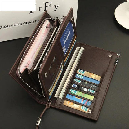 Men’s Long Zipper Wallet – Premium Leather Clutch Wallet for Men Card Holder & Cash Organizer